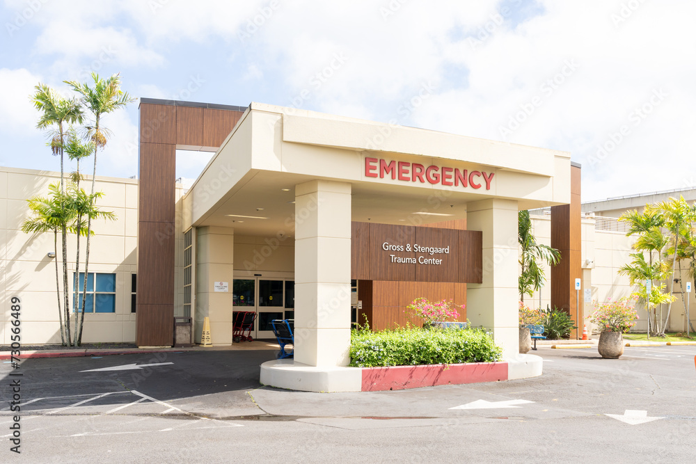 Kauai, Hawai, USA January 28, 2024 The entrance to the Emergency