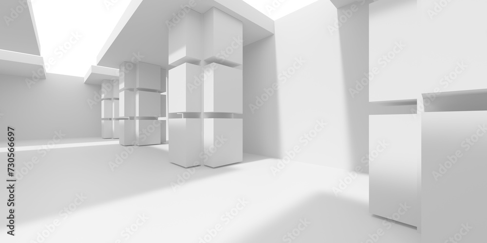 Minimalistic room space. White clean empty architecture interior