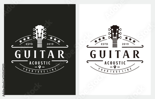 Country Guitar Music Western Vintage Retro logo design vector