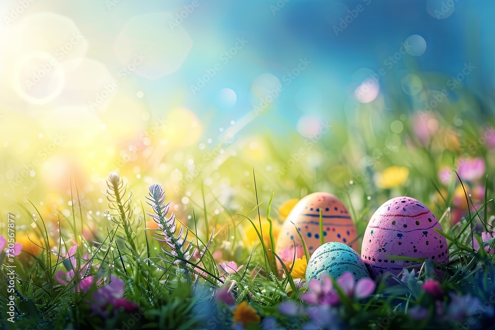 Easter eggs seen on grass Easter eggs seen on grass