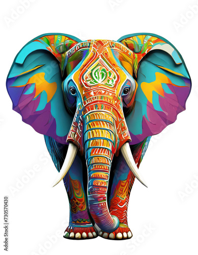 High quality, logo style, 3d, powerful colorful elephant face logo facing forward, isolate background photo