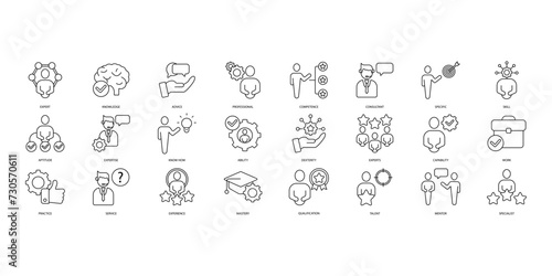 expert icons set. Set of editable stroke icons.Vector set of expert photo