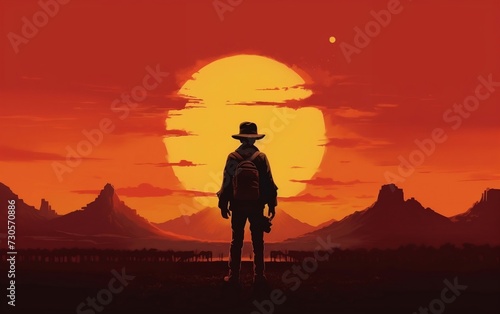 Cowboy Hat Man in Front of Sunset