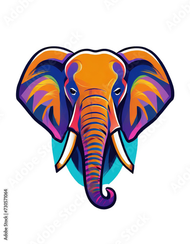 High quality, logo style, 3d, powerful colorful elephant face logo facing forward, isolate background