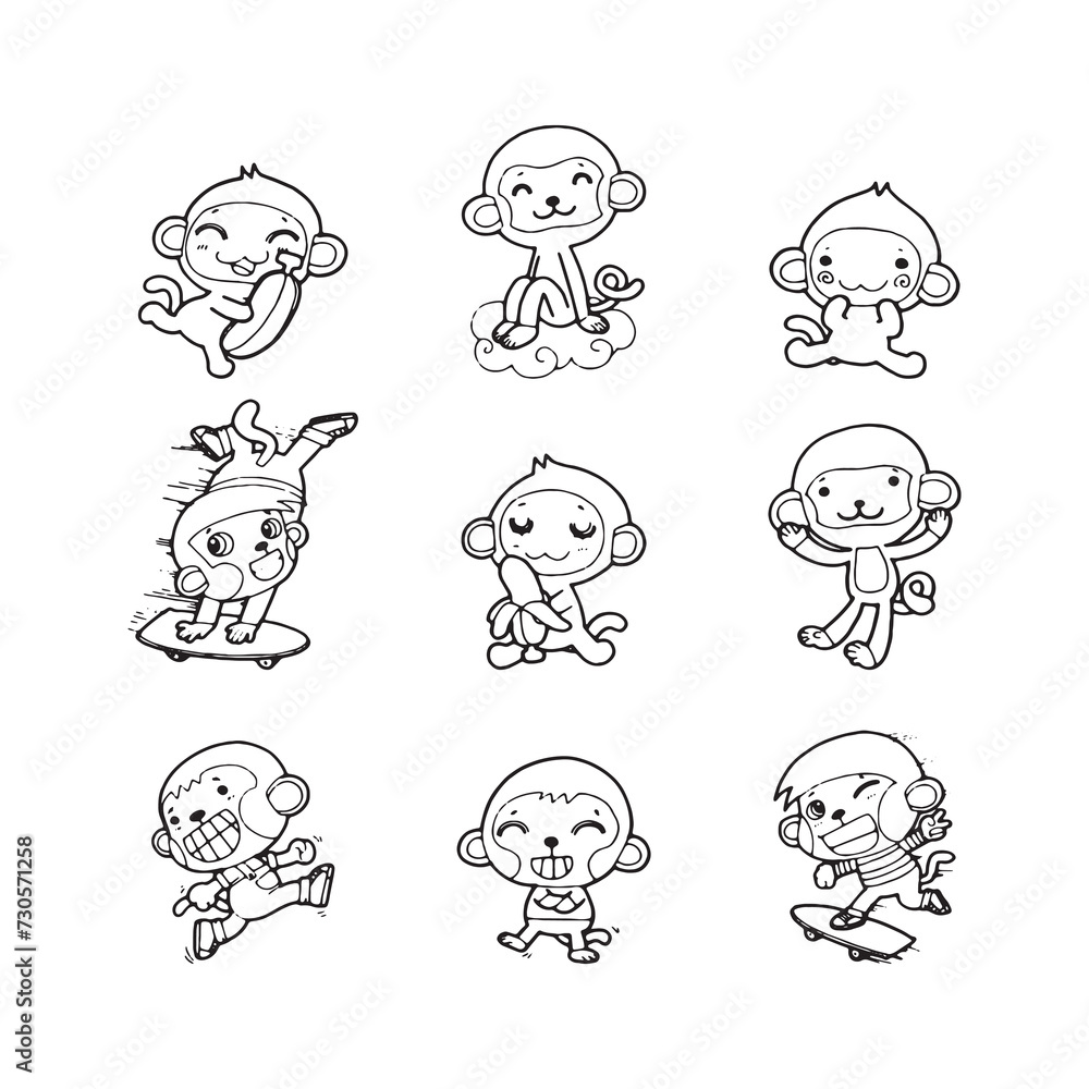 cartoon monkey doodle comic illustration vector isolated on white background