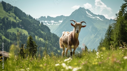 Image of a goat, on a lush mountain. © kept