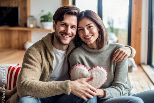Adorable Couple Celebrating Valentine's Day Seated on a Couch or Chair