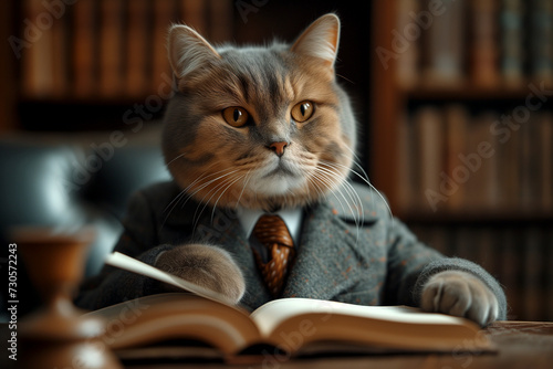 In the world of pets. Clever cat reading a book