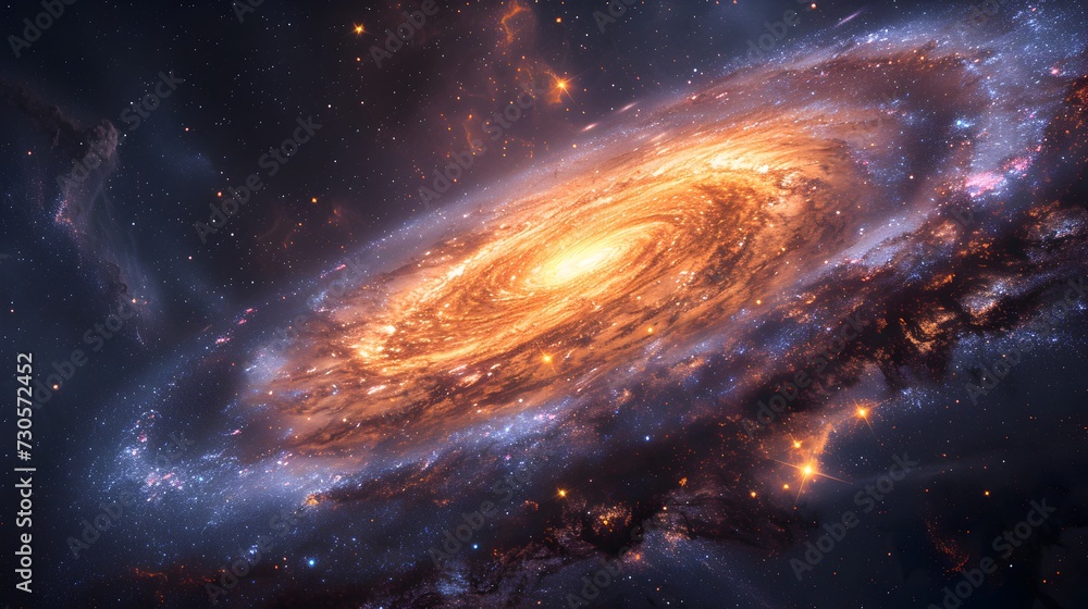 Colorful Galaxy with Orange Spiral