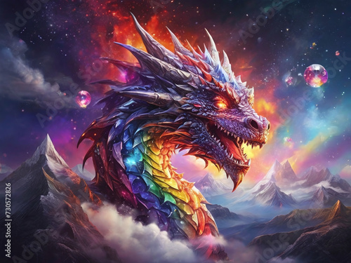 Dragon   s Fiery Flight Across the Celestial Rainbow Generative AI