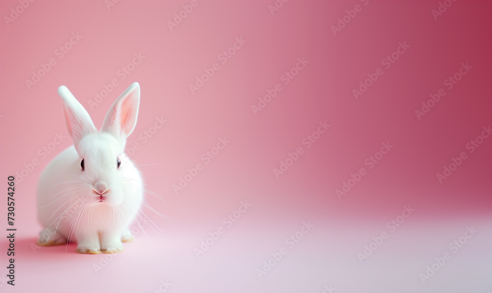 Cute white rabbit on pastel background with copy space for text Cute white rabbit on pastel background with copy space for text