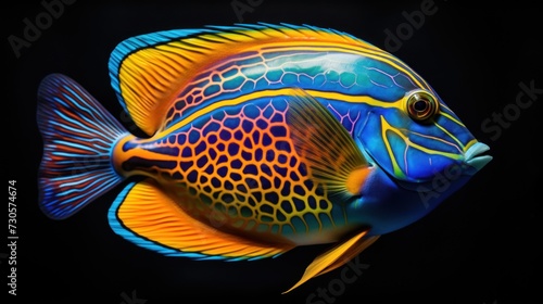 Vibrant Queen Angelfish Isolated on Black