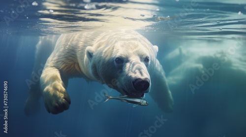 Underwater View of Polar Bear Swimming with Fish © Polypicsell