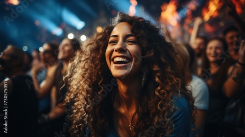 Joyful Woman Laughing at Outdoor Evening Event