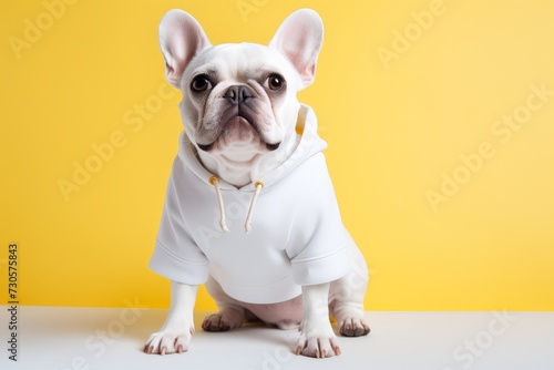 pet dog wear white shirt hoodie for mockup. AI generative © Phichitpon