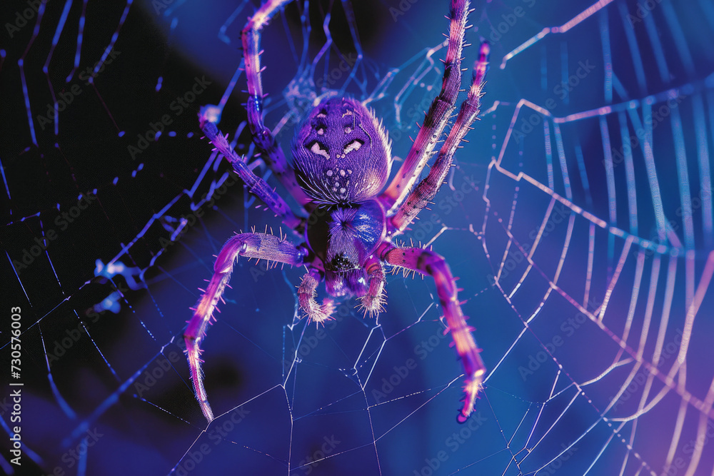 a cross spider in close-up on its web. Generative AI a cross spider in close-up on its web. Generative AI