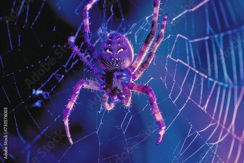 a cross spider in close-up on its web. Generative AI