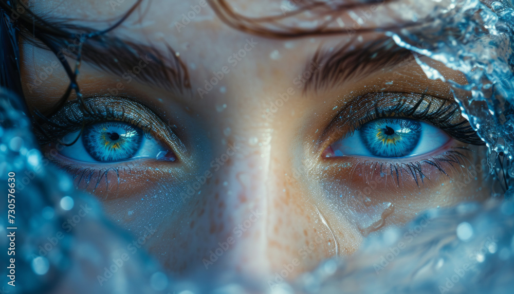 Close-Up of Blue Eyes in Water Close-Up of Blue Eyes in Water