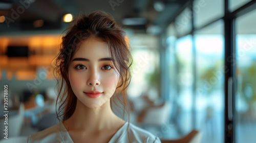 Beautiful young Asian woman face with natural skin and clean fresh skin . Face care, Facial treatment, . generative ai