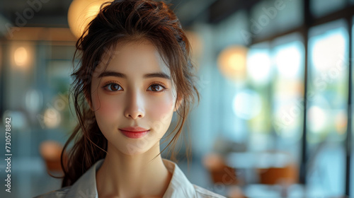 Beautiful young Asian woman face with natural skin and clean fresh skin . Face care, Facial treatment, . generative ai