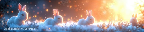 cute bunnies hopping among puffy clouds  © Tungbackground