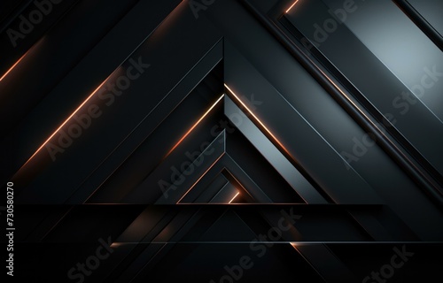 Black and gold geometric background with lines. Generative AI.