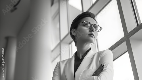 Female Entrepreneur Leader Standing In Front Of Corporate Office (Generative AI)