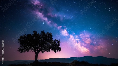Milky Way Galaxy Tree Landscape Photography (Generative AI)