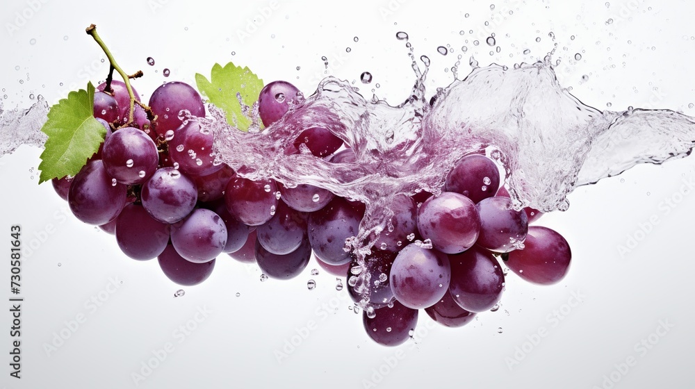 Grape with water splash isolated on white background.