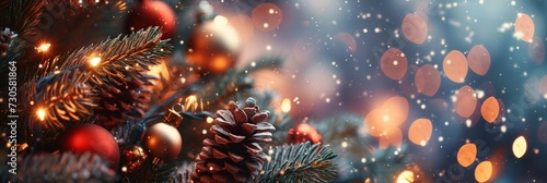 Wallpaper Mural Festive Christmas tree adorned with  baubles and lights amidst a magical snowfall and bokeh background. Torontodigital.ca