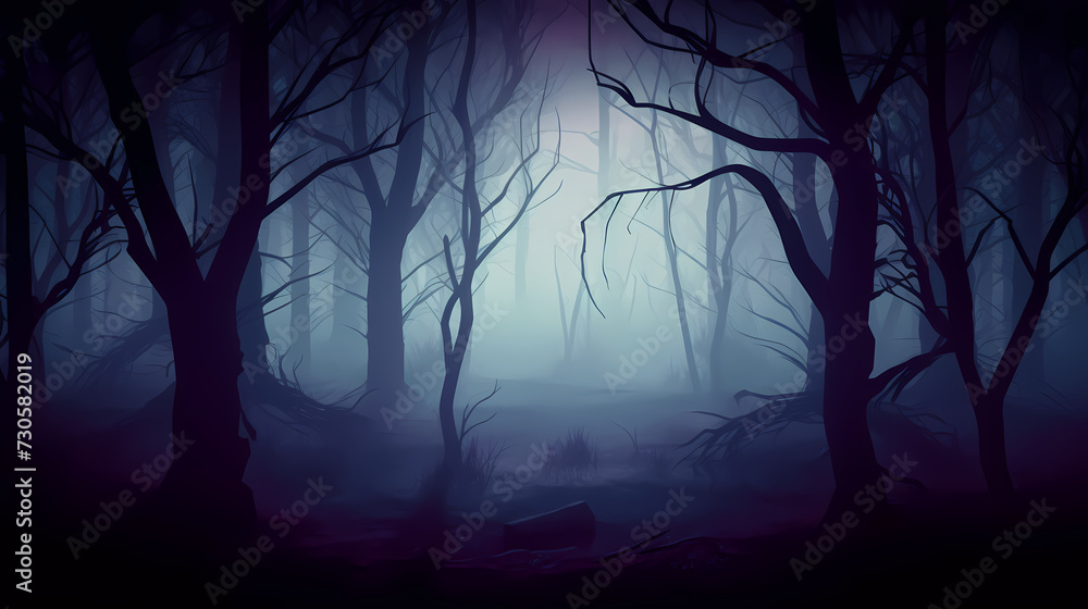 Forest landscape, exotic foggy forest Forest landscape, exotic foggy forest