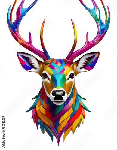 High quality, logo style, 3d, powerful colorful deer face logo facing forward, isolate background © Bounpaseuth