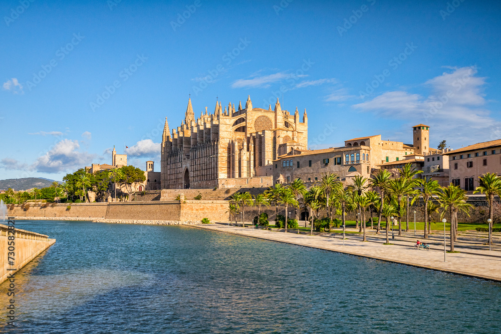 Palma, Majorca, Spain - Parc de la Mar and Majorca Cathedral.