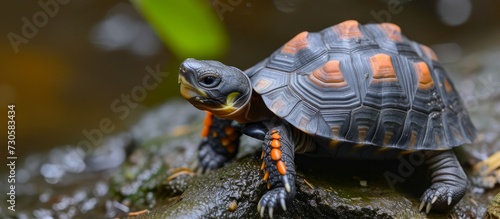 Red foot Tortoise, a small baby, seen in nature, is from South America. © 2rogan