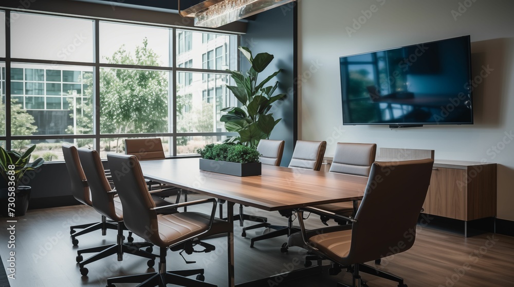 Fototapeta premium Image of the conference room, decorated with modern furniture.