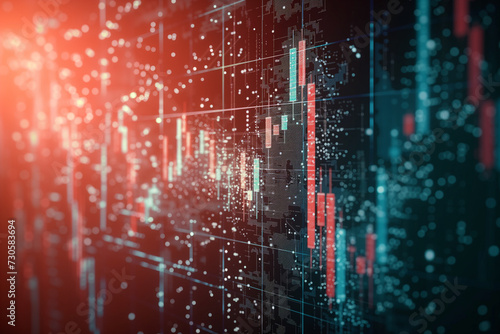 An abstract financial candlestick chart glowing with data points, indicating stock market activity for analysis.