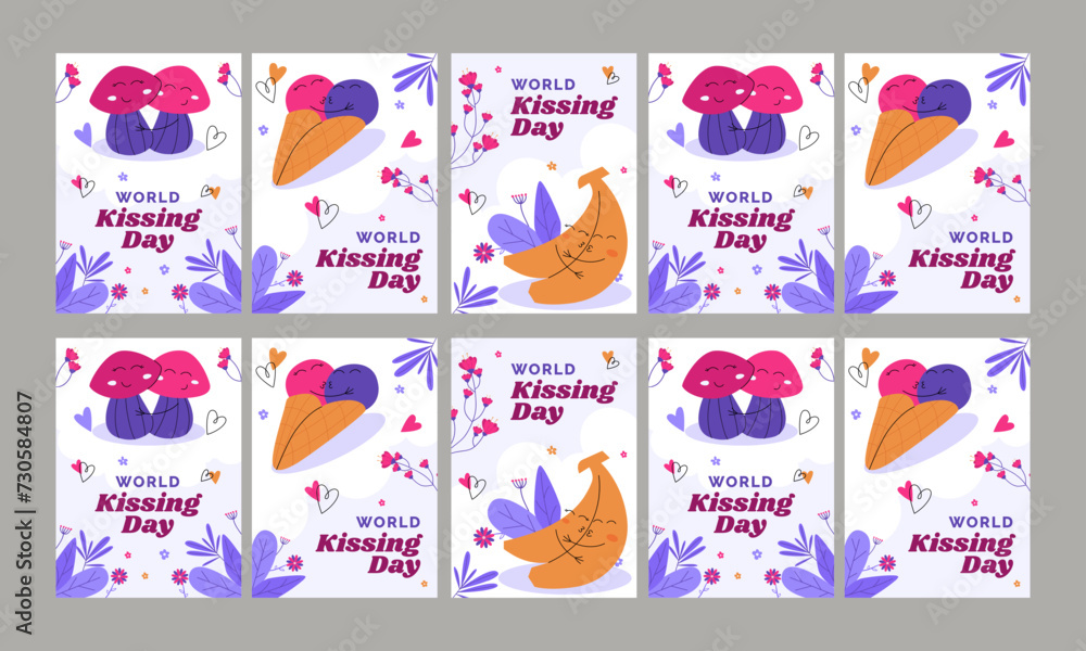 world kissing day social media stories vector flat design