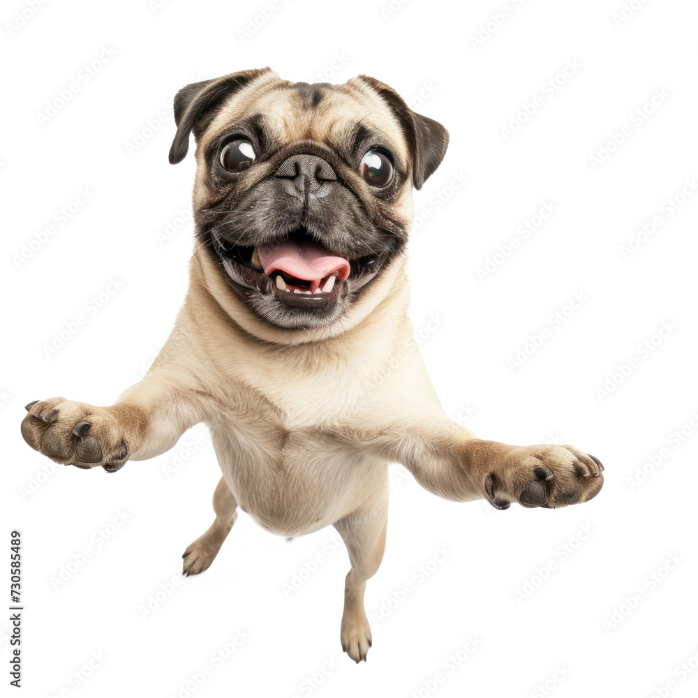 photorealistic full length dog grinning for a selfie. Standing on transparency background PNG