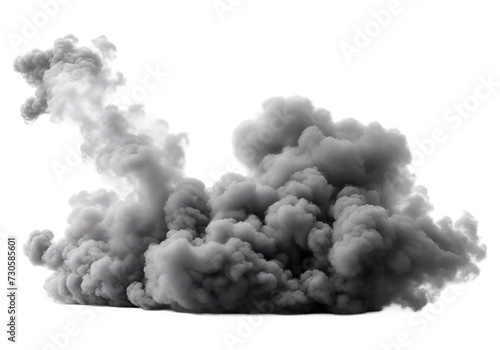 Grey smoke expanded dramatically, isolated on a white background