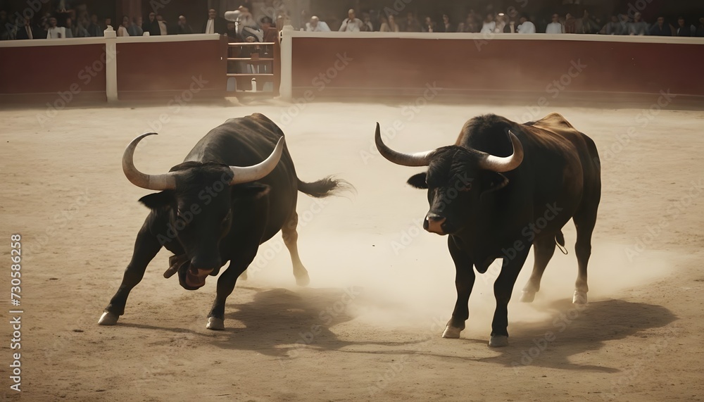 Angry bull fighting
