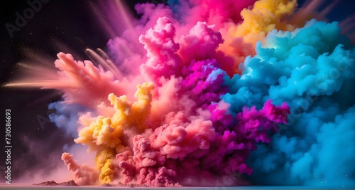 Explosion of colorful smoke on black background. 3D rendering.