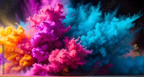 Explosion of colorful smoke on black background. 3D rendering. © Naksh