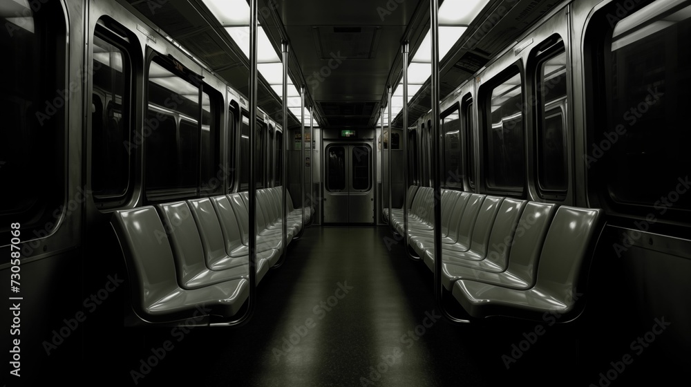 Obraz premium View from inside an empty subway car.
