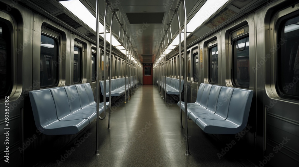 Fototapeta premium View from inside an empty subway car.