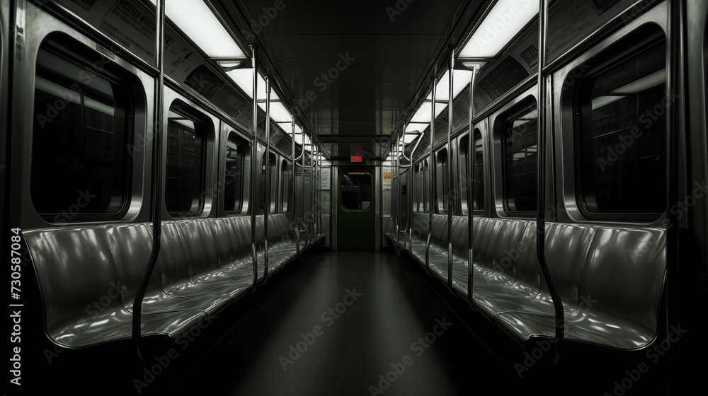 Obraz premium View from inside an empty subway car.
