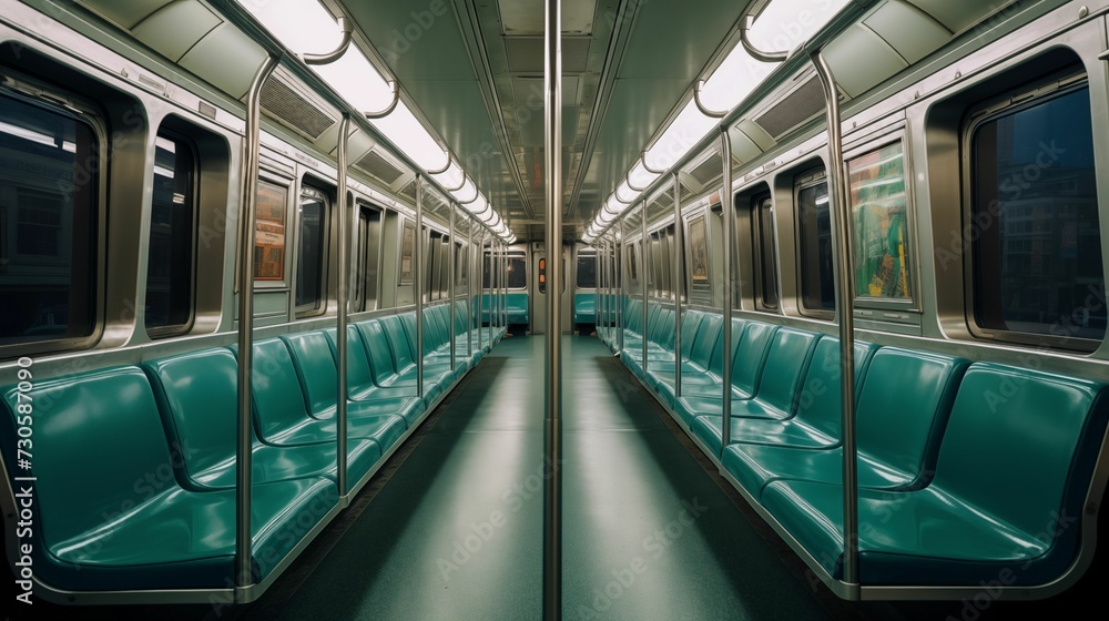 Fototapeta premium View from inside an empty subway car.
