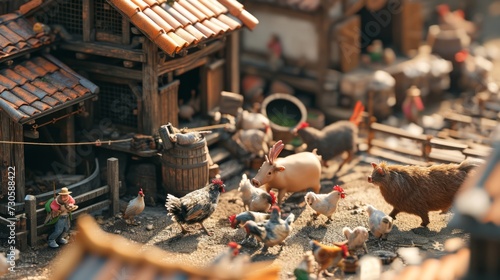 Chaos ensues at the Tiny Town Market as a stampede of tiny animals including miniature chickens pigs and cows break free from their pens. The tiny townspeople are seen running photo