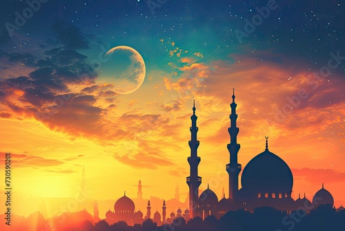 mosque Poster design background, realistic, HD, copy space - generative ai photo