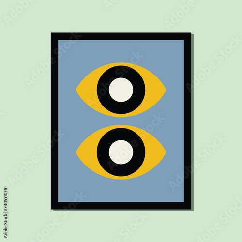modernism aesthetic eyes poster brutalism abstract geometric shapes Bohemian style framed contemporary scandinavian mid century digital A3 A4 print book home wall decoration fabric card