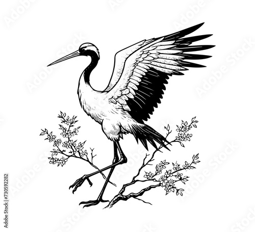 Japanese Crane Bird hand drawn vector illustration